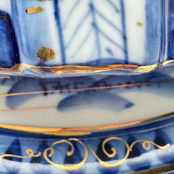 Gzhel Russian Ceramic Wall Plate With 3D Temple Design & Gold Accents Vintage - Picture 11 of 11